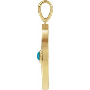 14K Yellow Gold Natural Turquoise & 1/6 CTW Natural Diamond Evil Eye Pendant