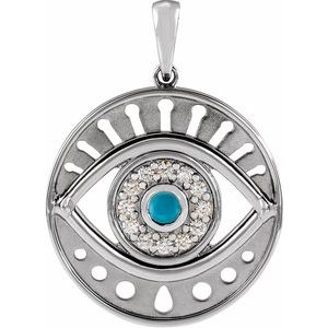 Platinum Natural Turquoise & 1/6 CTW Natural Diamond Evil Eye Pendant