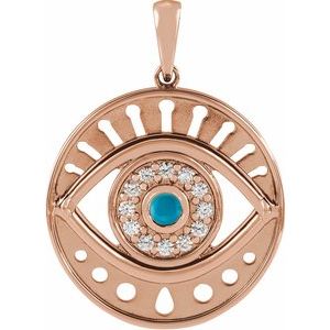 14K Rose Gold Natural Turquoise & 1/6 CTW Natural Diamond Evil Eye Pendant