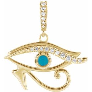 14K Yellow Gold Natural Turquoise & .08 CTW Natural Diamond Eye of Horus Pendant