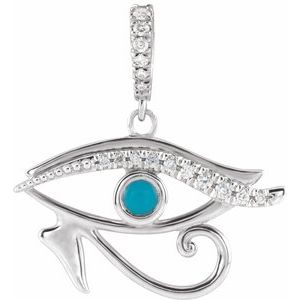 14K White Gold Natural Turquoise & .08 CTW Natural Diamond Eye of Horus Pendant