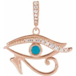 14K Rose Gold Natural Turquoise & .08 CTW Natural Diamond Eye of Horus Pendant
