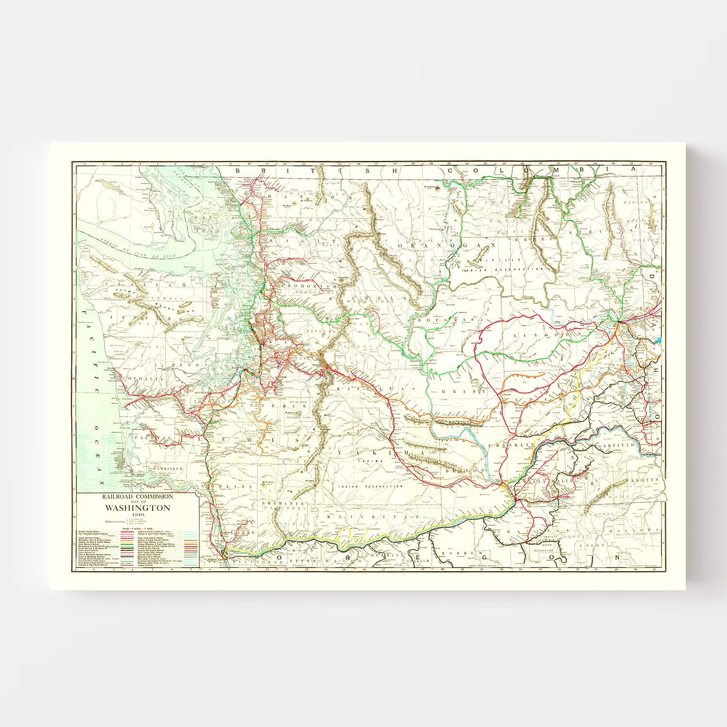 Vintage Railroad Map of Washington 1910