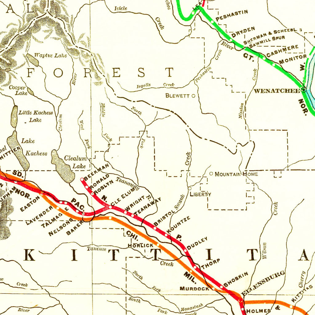 Vintage Railroad Map of Washington 1910