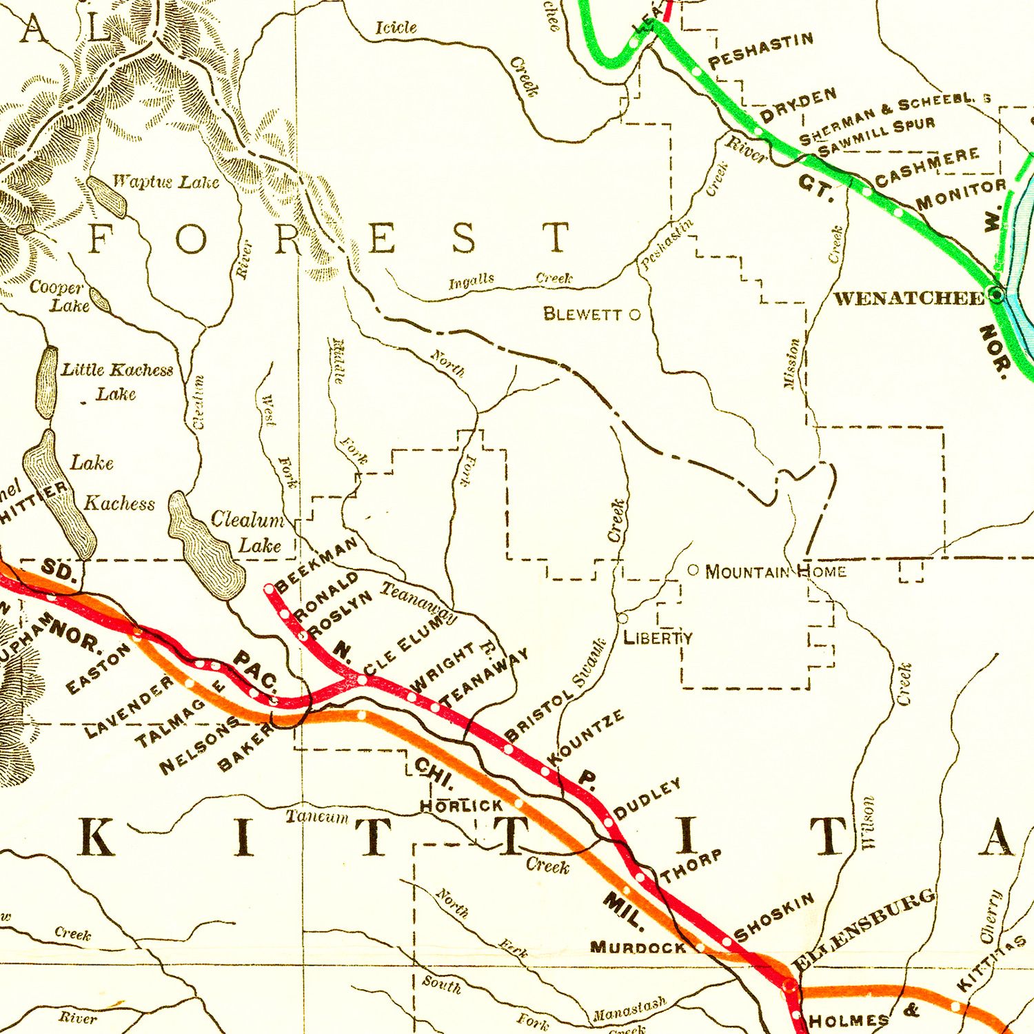 Vintage Railroad Map of Washington 1910