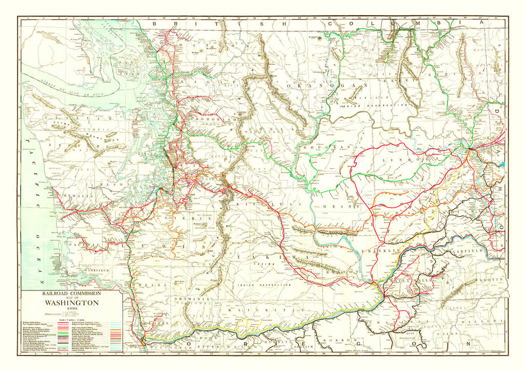 Vintage Railroad Map of Washington 1910