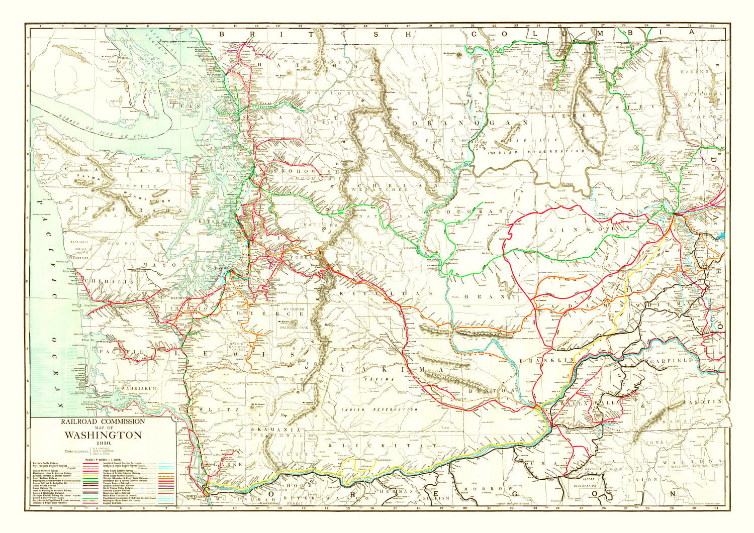 Vintage Railroad Map of Washington 1910