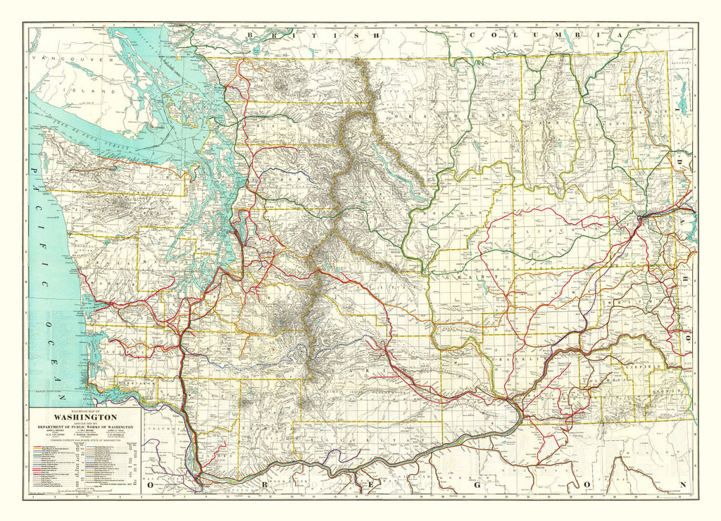 Vintage Railroad Map of Washington 1928