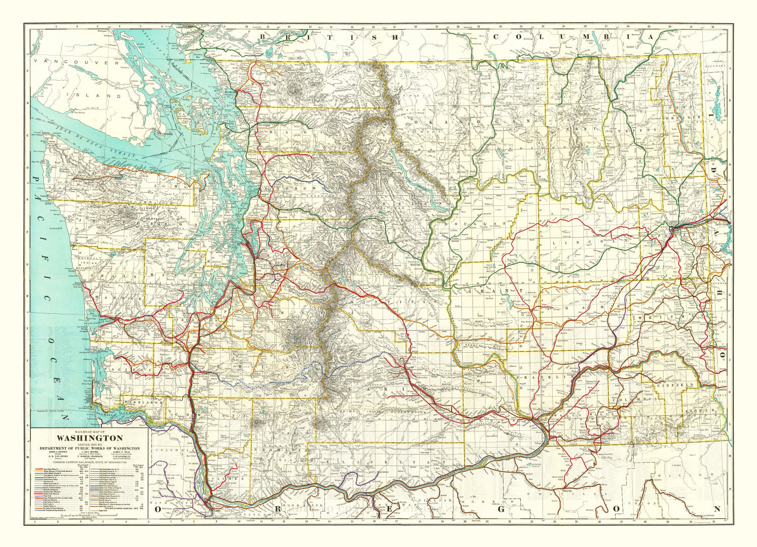 Vintage Railroad Map of Washington 1928
