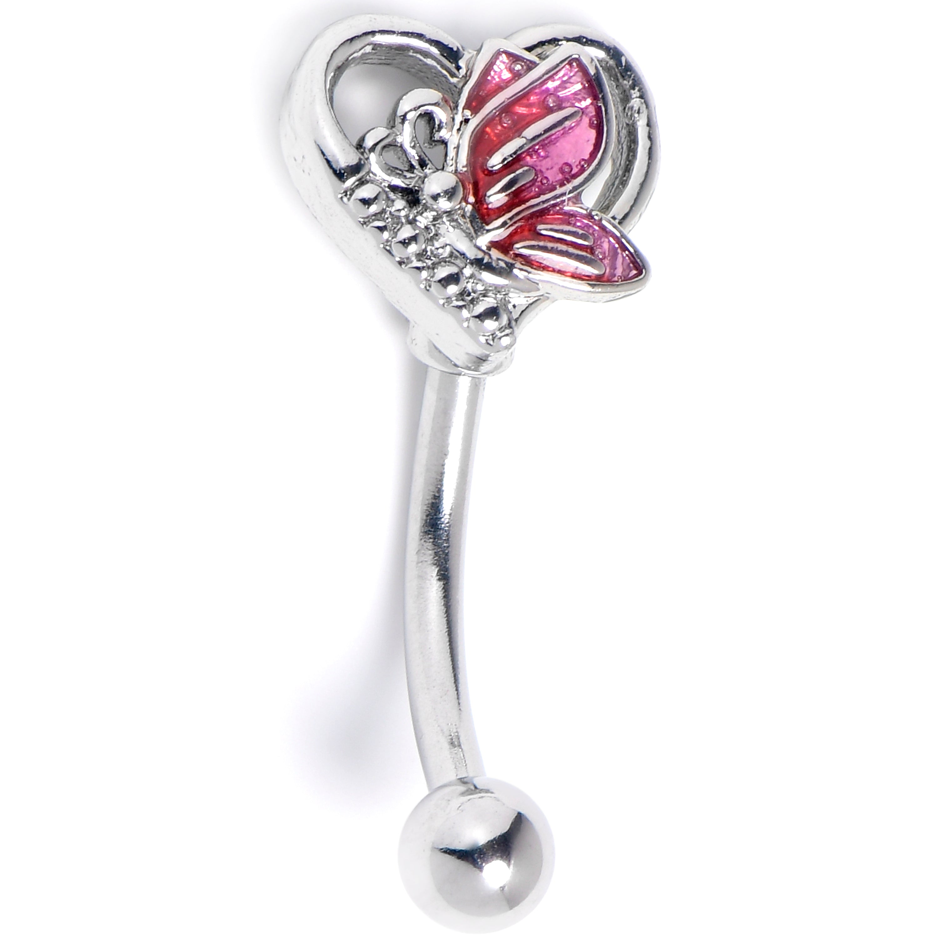 16G 5/16 Clear Gem Butterfly Love Heart Curved Eyebrow Ring