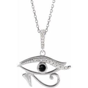 14K White Gold Natural Black Onyx & .08 CTW Natural Diamond Eye of Horus 16-18" Necklace