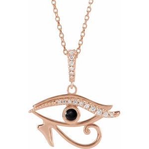 14K Rose Gold Natural Black Onyx & .08 CTW Natural Diamond Eye of Horus 16-18" Necklace