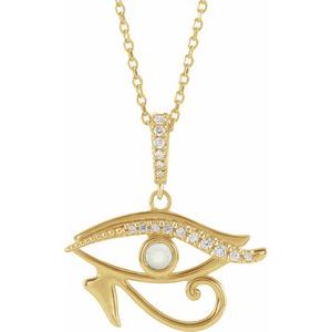 14K Yellow Gold Natural Ethiopian Opal & .08 CTW Natural Diamond Eye of Horus 16-18" Necklace