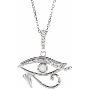 Platinum Natural Ethiopian Opal & .08 CTW Natural Diamond Eye of Horus 16-18" Necklace