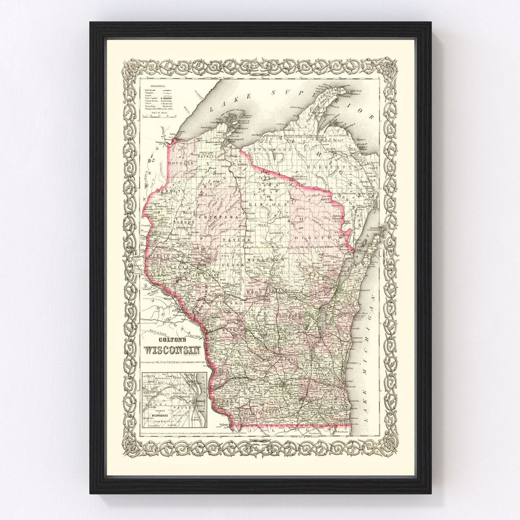 Vintage Map of Wisconsin 1878