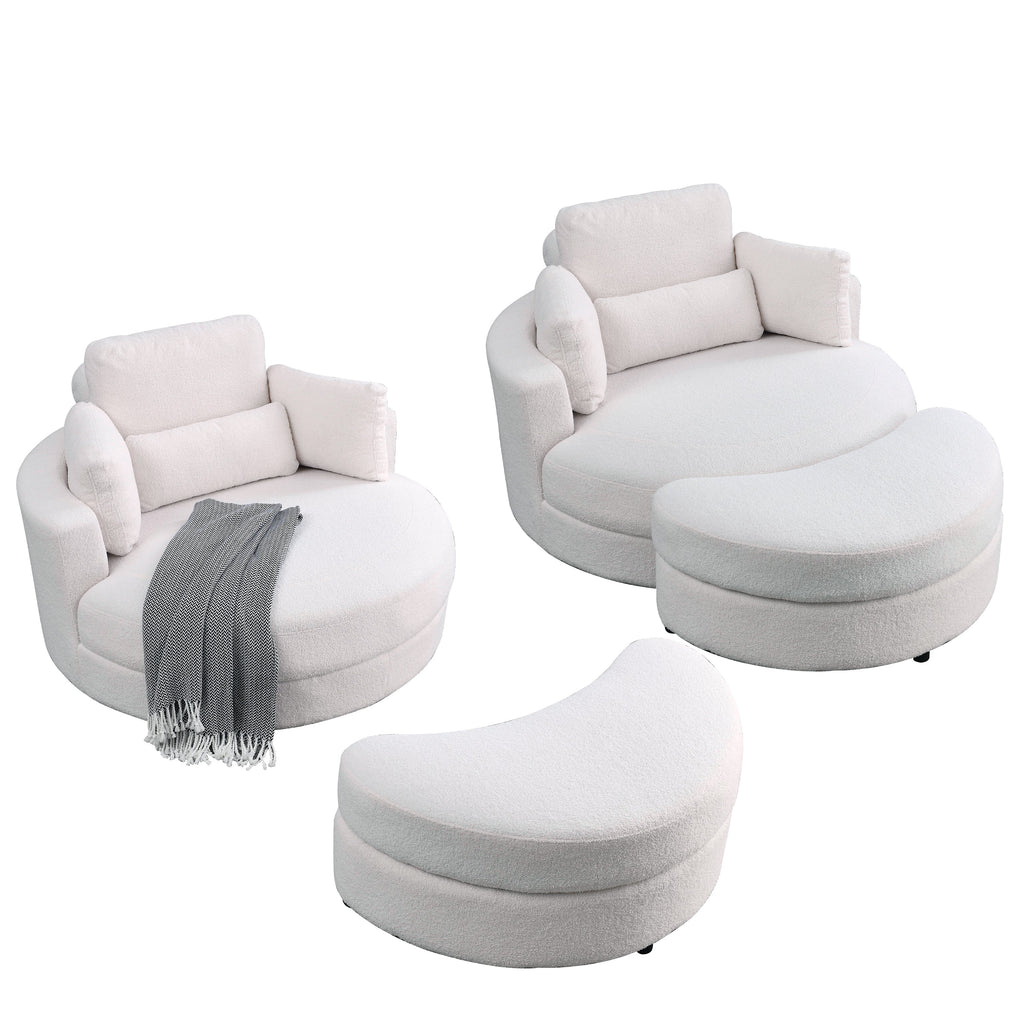 [Video] Welike Swivel Accent Barrel Modern Sofa Lounge Club Big Round Chair with Storage Ottoman TEDDY Fabric for Living Room Hotel with Pillows. *2PCS,Teddy White (Ivory)