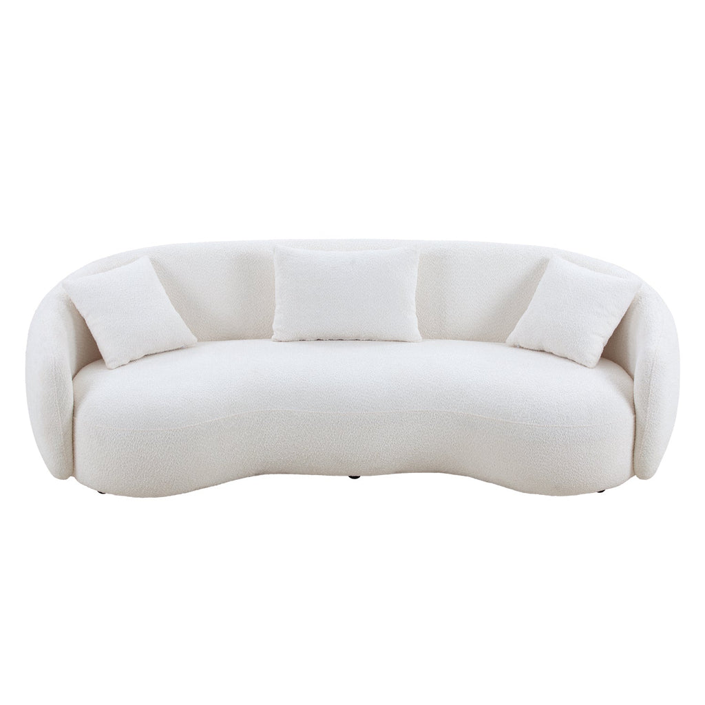 Mid Century Modern Curved Living Room Sofa, 4-Seat Boucle Fabric Couch for Bedroom, Office, Apartment, off white(beige and white)