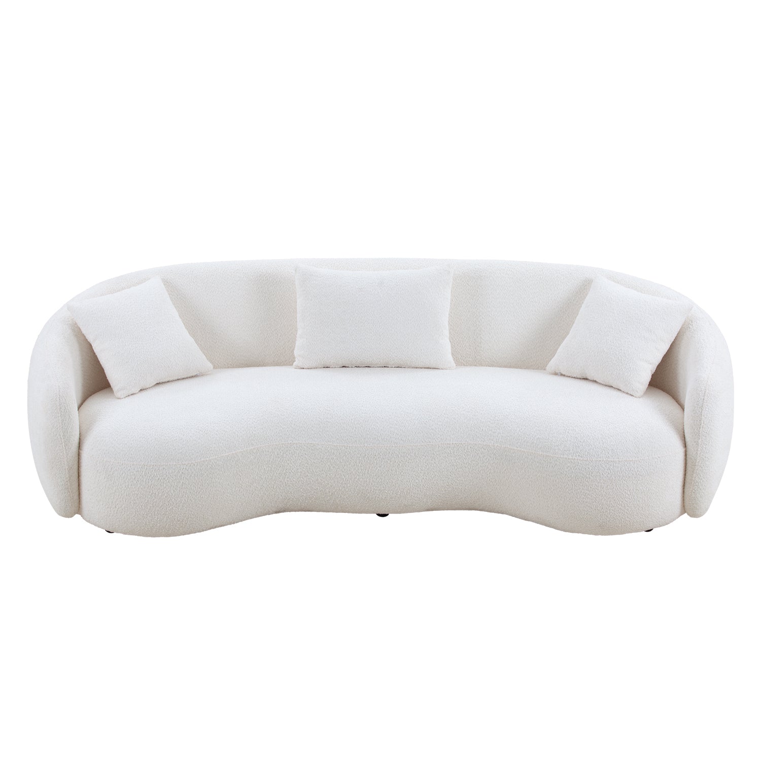 Mid Century Modern Curved Living Room Sofa, 4-Seat Boucle Fabric Couch for Bedroom, Office, Apartment, off white(beige and white)