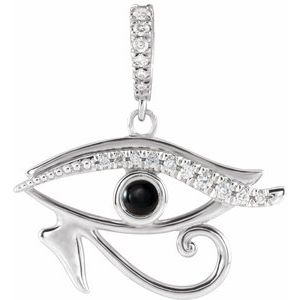 14K White Gold Natural Black Onyx & .08 CTW Natural Diamond Eye of Horus Pendant