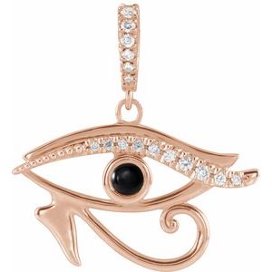 14K Rose Gold Natural Black Onyx & .08 CTW Natural Diamond Eye of Horus Pendant