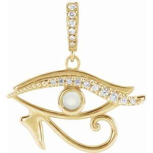 14K Yellow Gold Natural Ethiopian Opal & .08 CTW Natural Diamond Eye of Horus Pendant