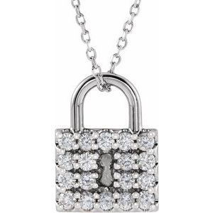 Sterling Silver 1/2 CTW Natural Diamond Lock 16-18" Necklace