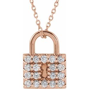 14K Rose Gold 1/2 CTW Natural Diamond Lock 16-18" Necklace