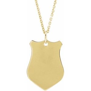18K Yellow Gold Vermeil Engravable Sheild 16-18" Necklace
