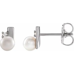Platinum Cultured White Akoya Pearl & .03 CTW Natural Diamond Geometric Earrings