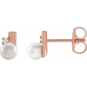14K Rose Gold Cultured White Akoya Pearl & .03 CTW Natural Diamond Geometric Earrings