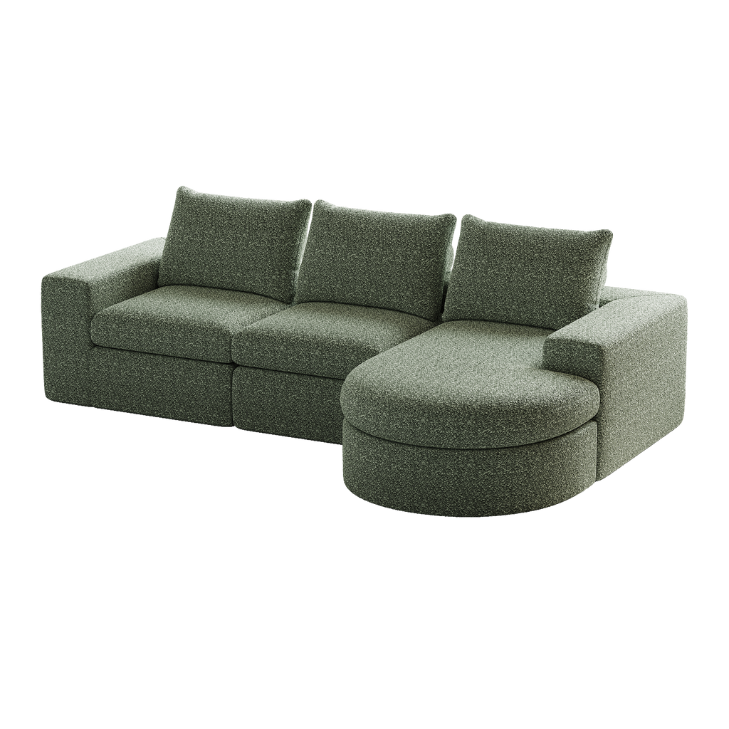 99-Inch Chenille Cloud Curved Sectional Sofa with Chaise, L-Shaped Modern Boneless Couch with Deep Seats, Chenille Sectional Sofa for Living Room and Bedroom, No Assembly Required