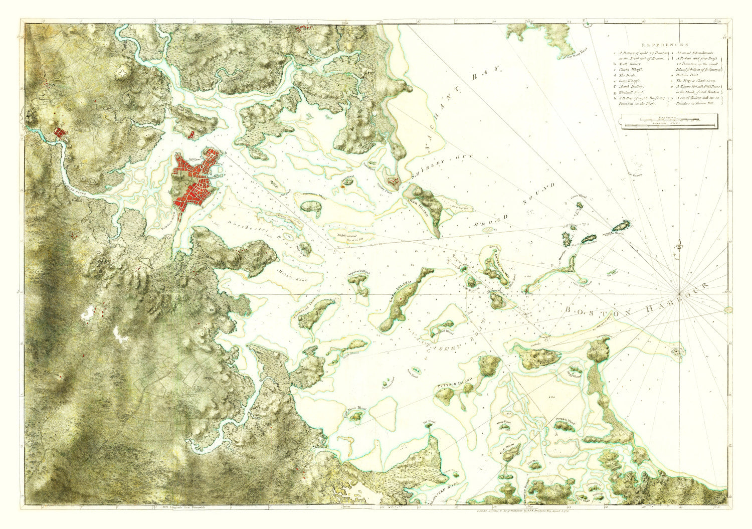 Vintage Boston Harbor Map 1775