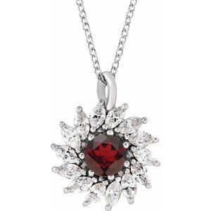 14K White Gold Natural Mozambique Garnet & 1/2 CTW Natural Diamond Halo-Style 16-18" Necklace