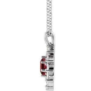 14K White Gold Natural Mozambique Garnet & 5/8 CTW Natural Diamond Halo-Style 16-18" Necklace