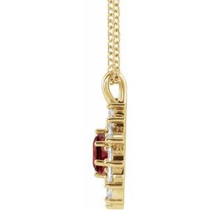 14K Yellow Gold Natural Mozambique Garnet & 5/8 CTW Natural Diamond Halo-Style 16-18" Necklace