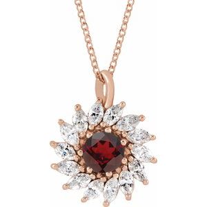 14K Rose Gold Natural Mozambique Garnet & 5/8 CTW Natural Diamond Halo-Style 16-18" Necklace