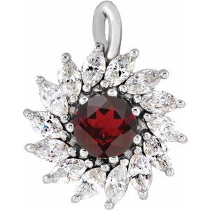 Platinum Natural Mozambique Garnet & 5/8 CTW Natural Diamond Halo-Style Pendant