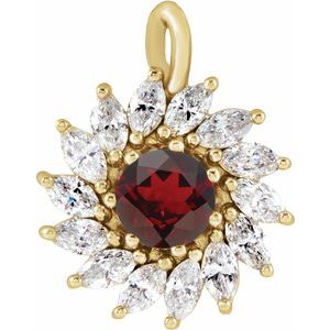14K Yellow Gold Natural Mozambique Garnet & 1/2 CTW Natural Diamond Halo-Style Pendant