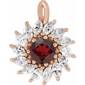 14K Rose Gold Natural Mozambique Garnet & 5/8 CTW Natural Diamond Halo-Style Pendant