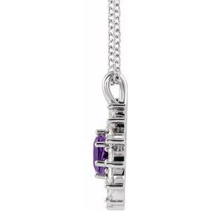 Sterling Silver Natural Amethyst & 1/2 CTW Natural Diamond Halo-Style 16-18" Necklace