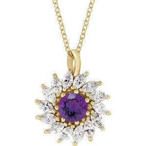 14K Yellow Gold Natural Amethyst & 1/2 CTW Natural Diamond Halo-Style 16-18" Necklace