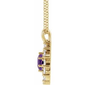 14K Yellow Gold Natural Amethyst & 1/2 CTW Natural Diamond Halo-Style 16-18" Necklace