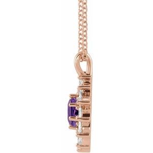 14K Rose Gold  Natural Amethyst & 5/8 CTW Natural Diamond Halo-Style 16-18" Necklace