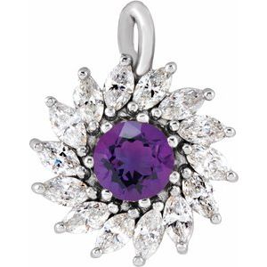 Sterling Silver Natural Amethyst & 1/2 CTW Natural Diamond Halo-Style Pendant