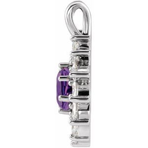 Sterling Silver Natural Amethyst & 1/2 CTW Natural Diamond Halo-Style Pendant