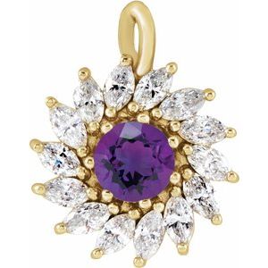 14K Yellow Gold Natural Amethyst & 1/2 CTW Natural Diamond Halo-Style Pendant