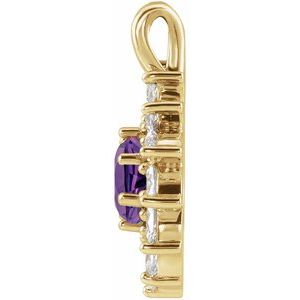 14K Yellow Gold Natural Amethyst & 1/2 CTW Natural Diamond Halo-Style Pendant