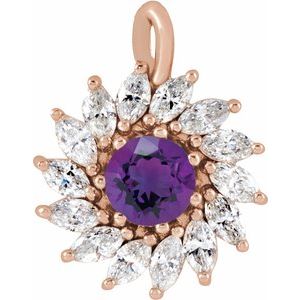 14K Rose Gold Natural Amethyst & 5/8 CTW Natural Diamond Halo-Style Pendant