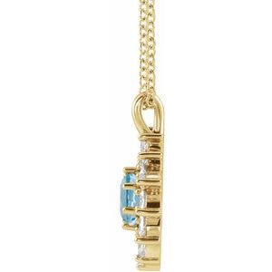 14K Yellow Gold Natural Aquamarine & 1/2 CTW Natural Diamond Halo-Style 16-18" Necklace