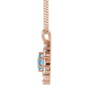 14K Rose Gold Natural Aquamarine & 1/2 CTW Natural Diamond Halo-Style 16-18" Necklace